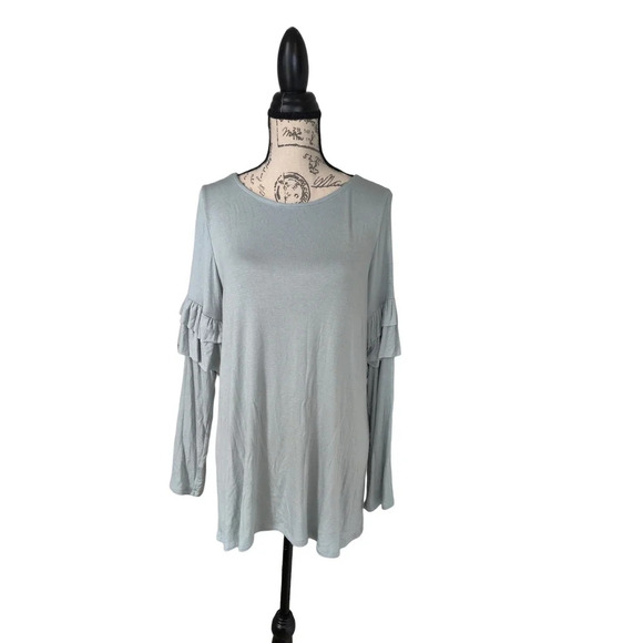 143 by Line Up Story Sage Green Ruffle Top Tunic Long Sleeve Modal Soft  Size M - Picture 8 of 8